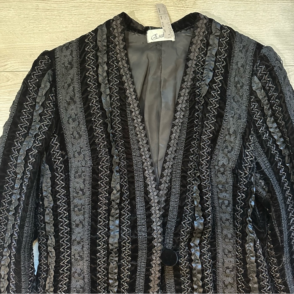 Vintage Black Beaded Patterned Jacket - image 4